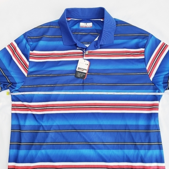 NWT Men's Grand Slam Golf Polo Shirt Blue & Red Stripes Short Sleeve - Picture 3 of 8